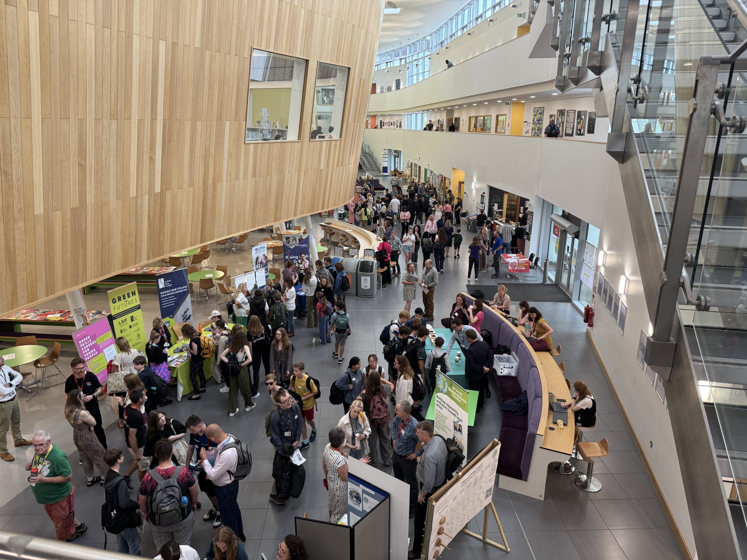 Students enjoying the Green Futures area of the Suffolk Youth Climate Conference held at Suffolk One Sixth Form College.